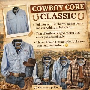 Premium Black GS Mens Light Blue Long Sleeve Button Down Shirt Cowboy Core L